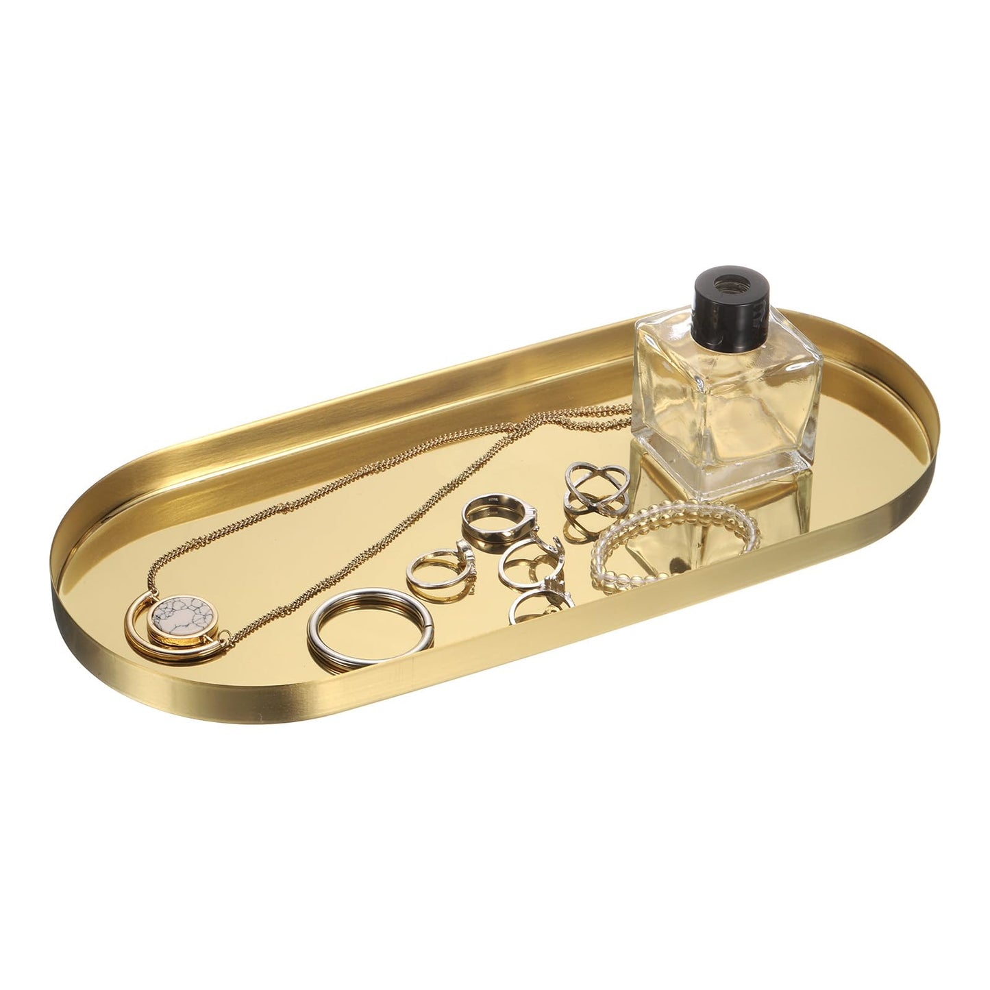 uxcell Rectangle Serving Trays, 5 x 12inch Metal Serving Platter Board Bathroom Tray for Coffee Party Home Decor Cheese Dish Cake Dessert, Gold
