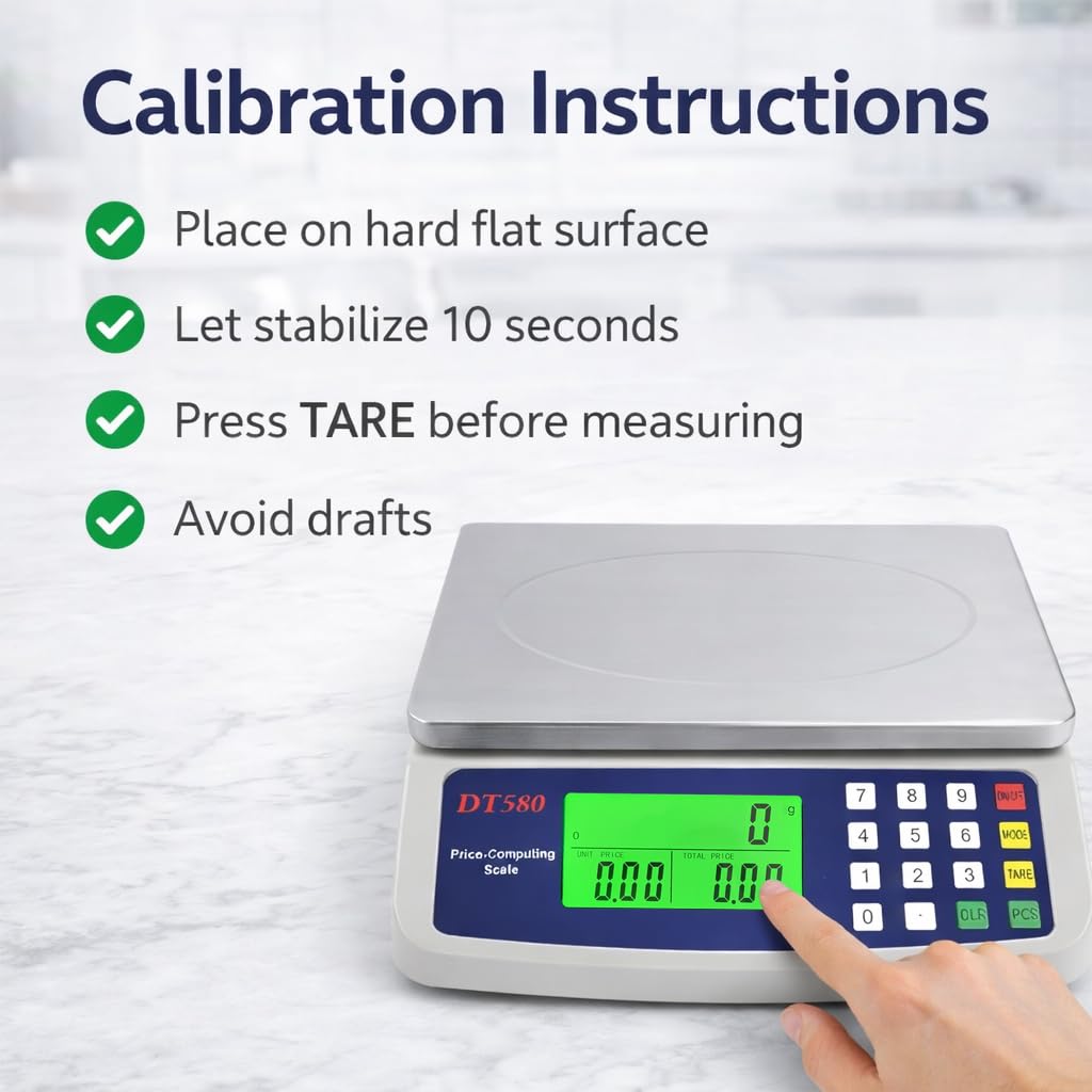 Large Digital Kitchen Scale 40kg/88lb Stainless Steel Price Computing Scale Counting Scale Deli Scale with LCD Display for Baking Bread Cooking Meat Prep Parts and Coins Adapter Included