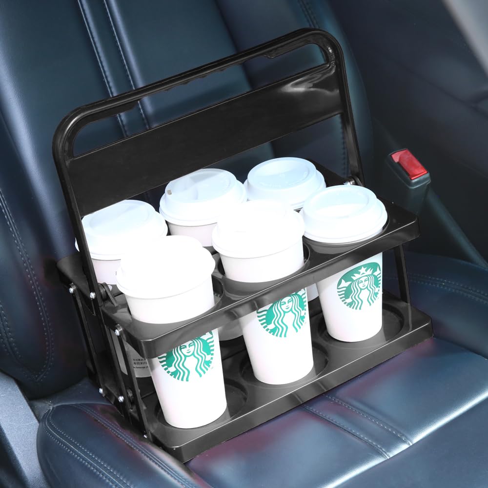musbus Portable Drink Carrier Suitable for Doordash Accessories Grubhub Postmates Drivers, Reusable Cup Holder with Handle,Perfect Plastic take Out Carriers delivery, Black, (112)