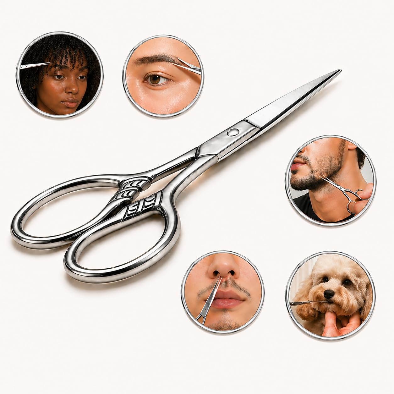 HITOPTY Small Precision Scissors, 3.5inch Stainless Steel Multi-Purpose Vintage Beauty Grooming Kit for Facial Hair, Eyebrow, Eyelash, Beard, Moustache with PU Sheath