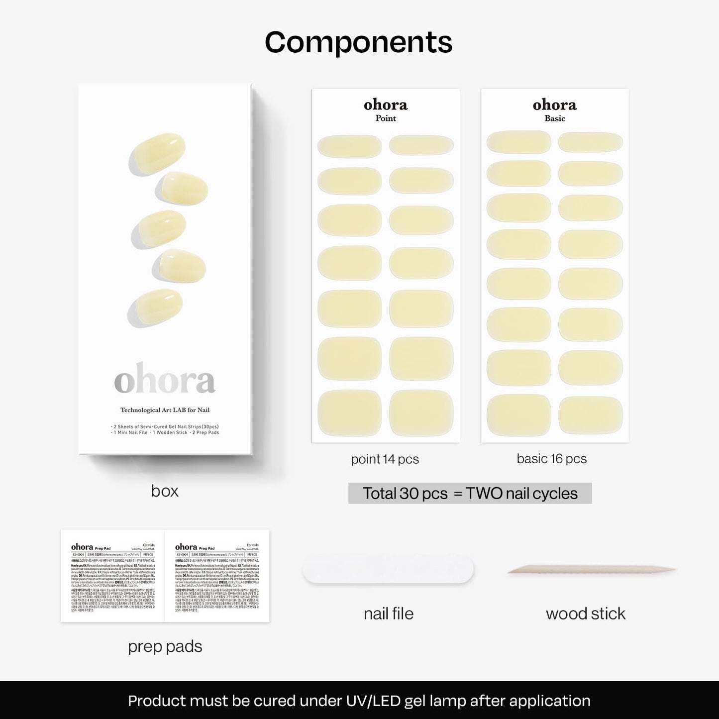 ohora Semi Cured Gel Nail Strips (N Butter Veil) - Syrup, Yellow, Works with Any Lamps, Salon-Quality, Long Lasting, Easy to Apply & Remove - Includes 2 Prep Pads, Nail File & Wooden Stick