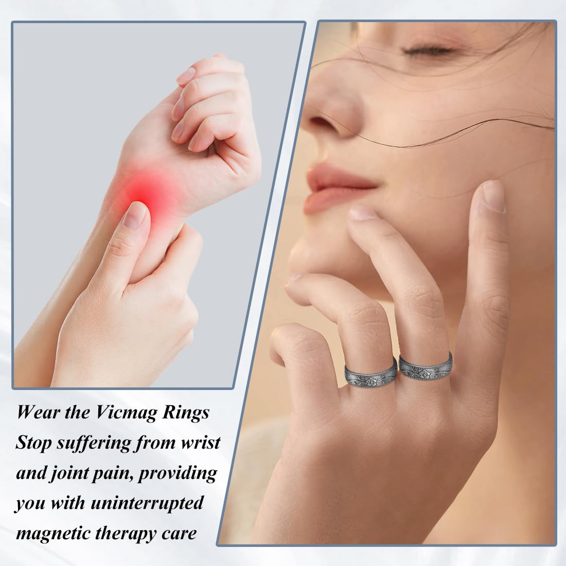 Vicmag Magnetic Copper for Women for Fingers with 4X Magnets 100% Solid Pure Copper Gift 2pcs