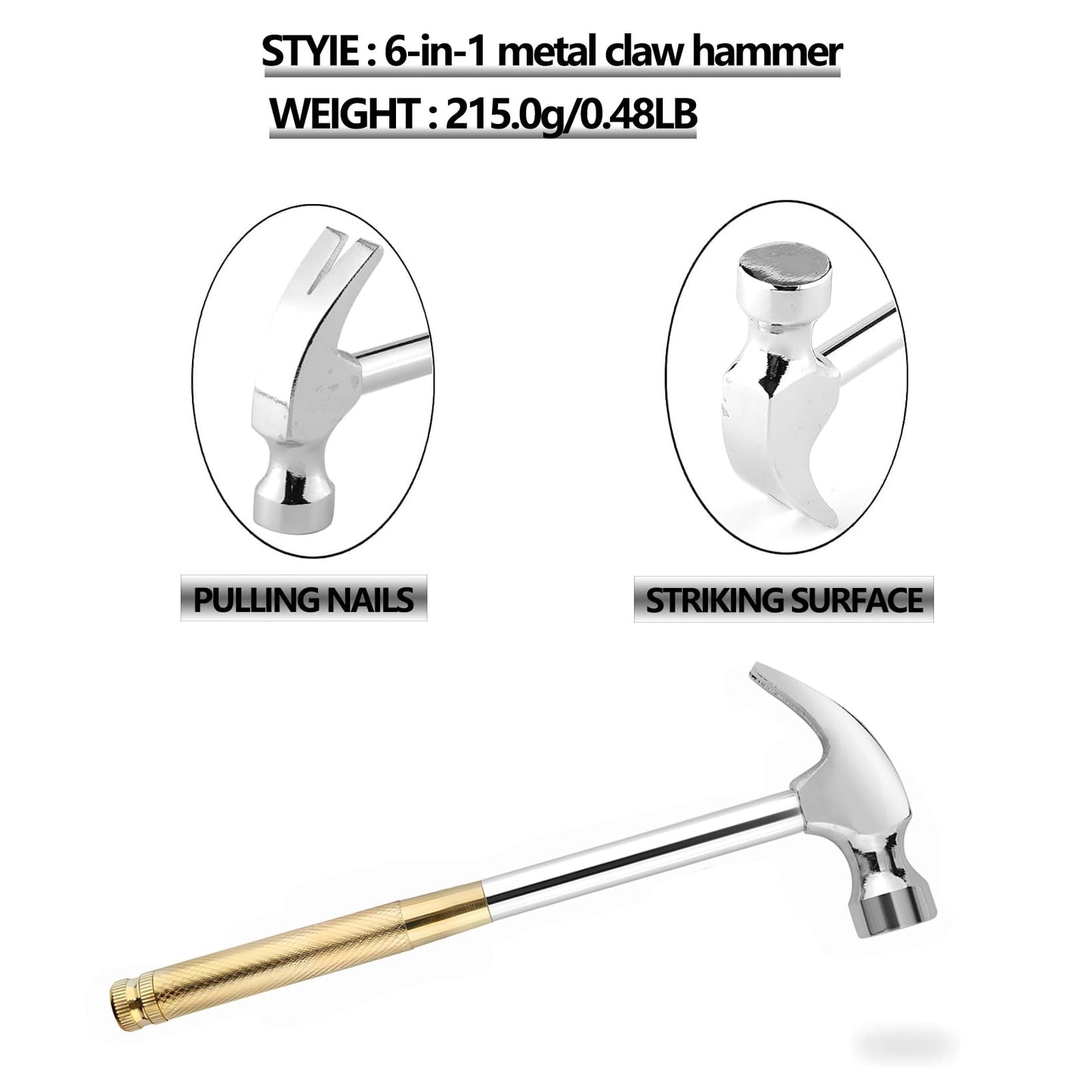 LANDIBO 6-in-1 Multi-Tool Camping Hammer Set with Slotted/Flat Head Phillips Screwdriver for Mechanical Maintenance, Interior Decoration, Outdoor Adventures, Best Gift (Silvery-yellow)