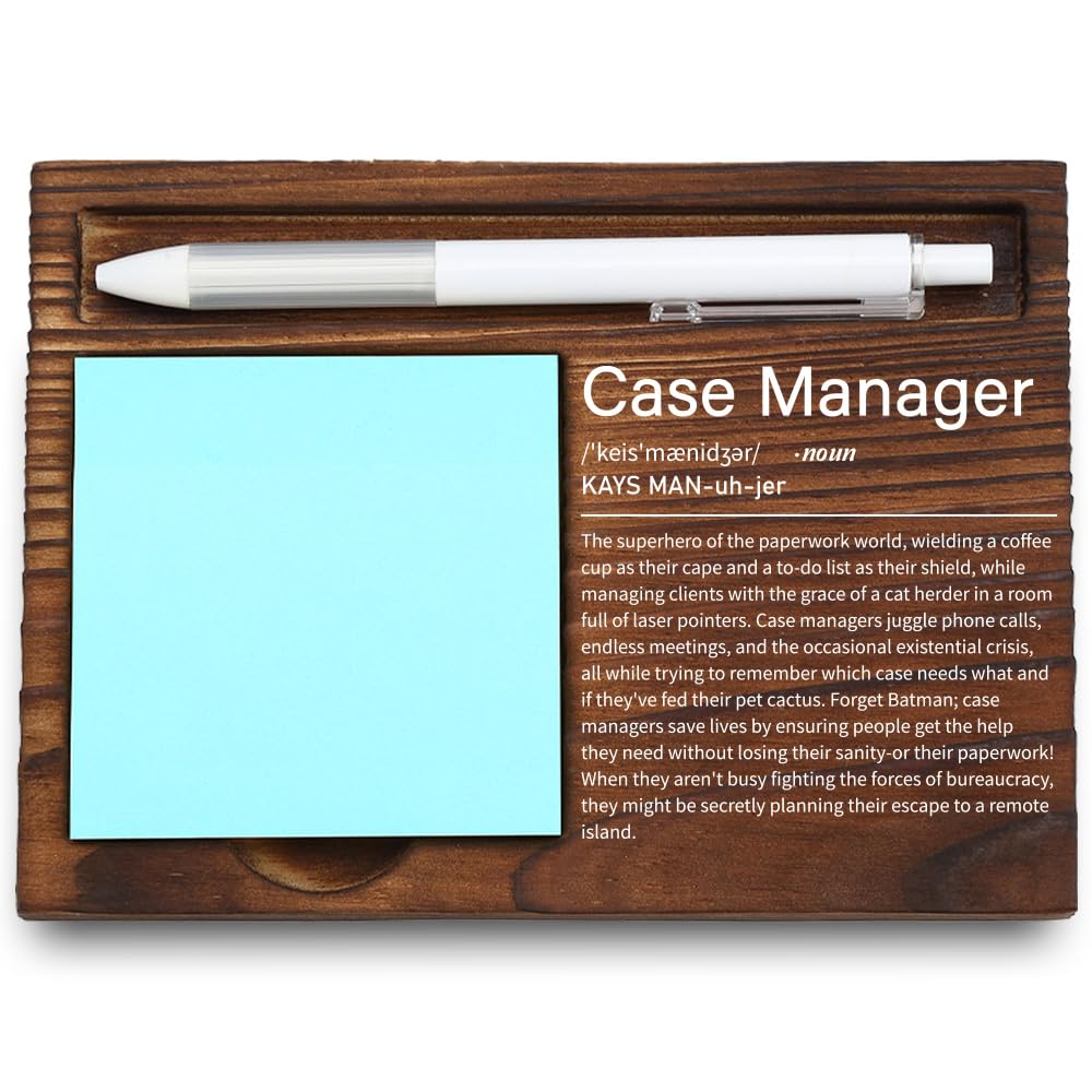 VYNWPDFLI Case Manager Appreciation Gift, Inspirational Office Decor for Social Workers, Thoughtful Desk Organizer with Engraved Definition, Wooden Sticky Note Holder,LQQ54