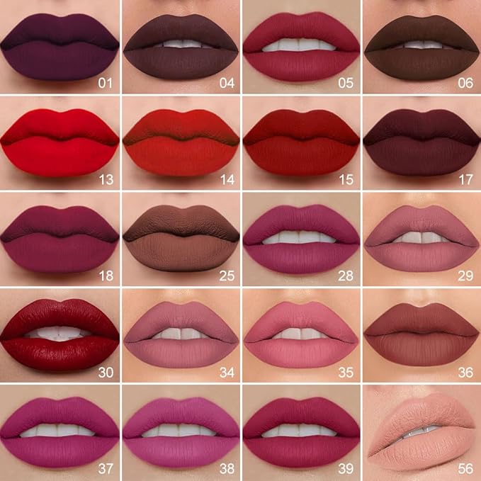 evpct 1Pcs Rose Matte Lip Liner and Liquid Lipstick Stain Makeup Set for Women, Rose Red Plum Long Lasting Smudge Proof Lipstick, 37#