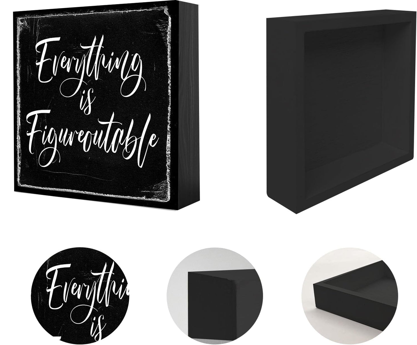 Black Decor - Home Office Desk - Everything is Figureoutable Sign - Inspirational Farmhouse (5x5 Inch)