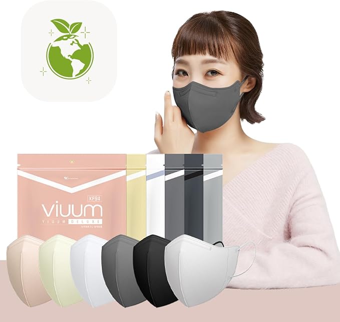 HOMSSEM [25pcs] VIUUM Deluxe Korean Face Color Mask– Soft and Durable Korea Face Mask for Adults –2D 4-Layer Filter 6Color (Gray-Medium)