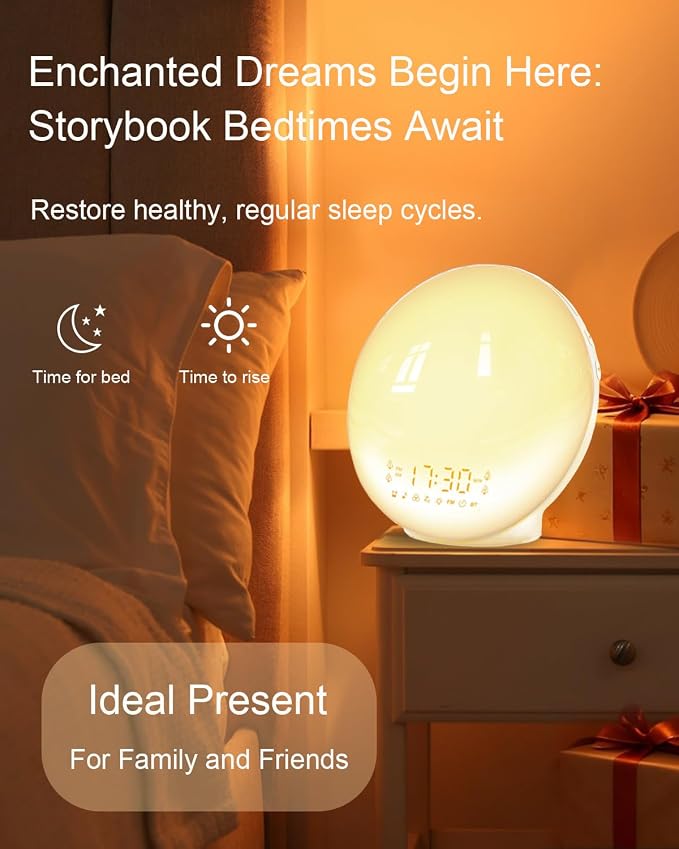 Smart Sunrise Alarm Clock with No Signup APP Control & Wake-Up Light, 4 Alarms, Sound Machine, FM Radio, Wireless Speaker, White