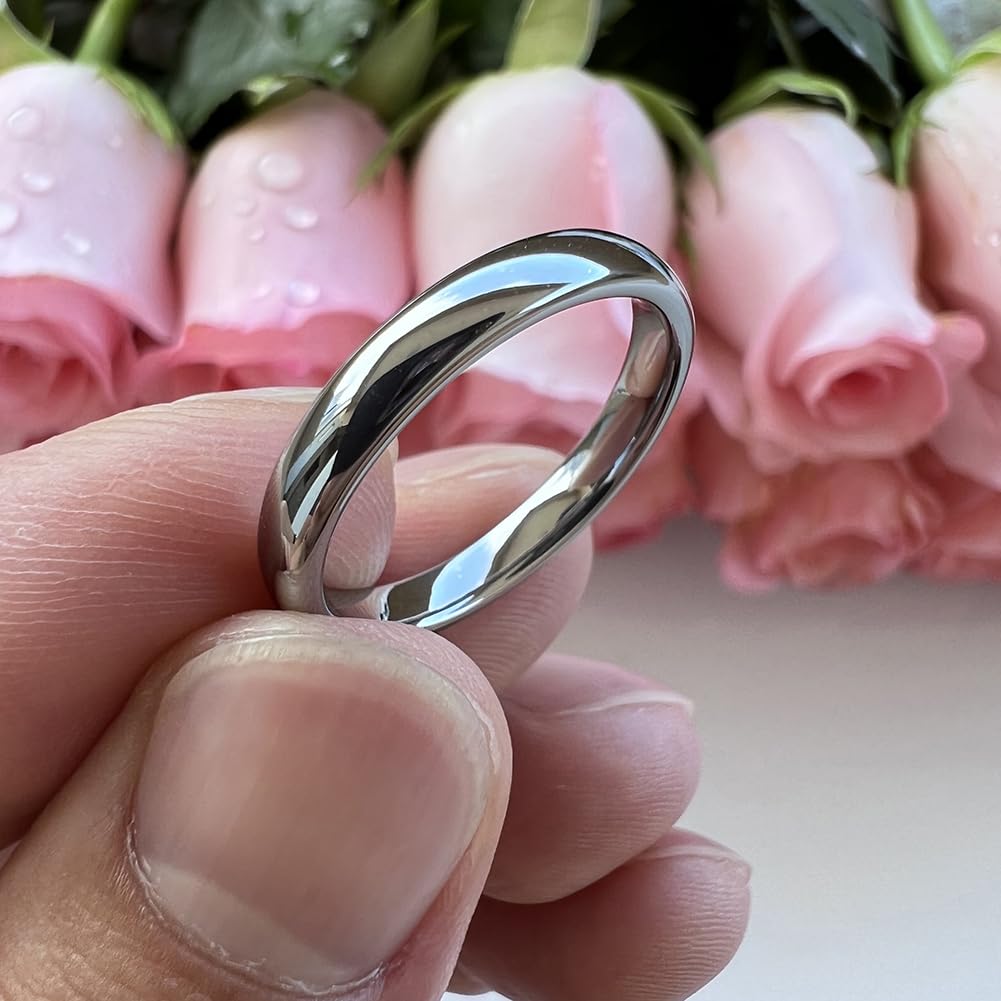 TUTISS 3mm Tungsten Carbide Rings for Women Men Engagement Wedding Bands Domed Polished Comfort Fit Size 9