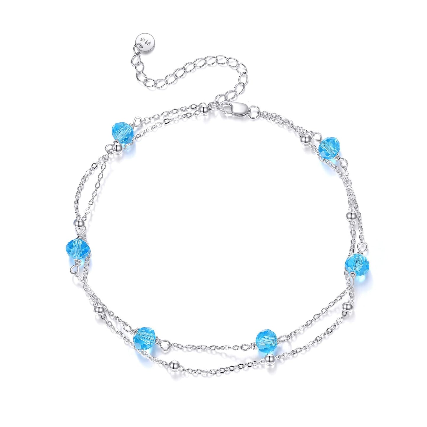 CRMAD March Birthstone Anklet Anklet for Women Sterling Silver Beach Jewelry Gift for Women (mar, anklet 9+2'')