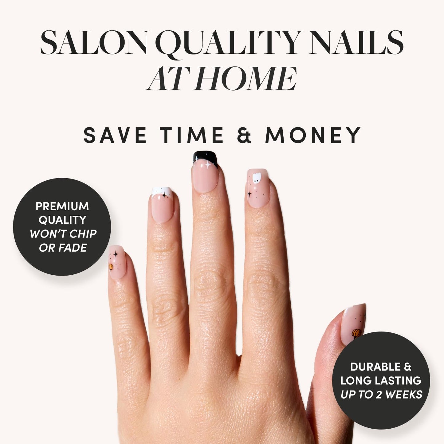 Glamnetic Press-On Nails Bundle - Candy Corn & Tiny Pumpkin | Short Oval Glazed Fake Nails with Ombre Design | Short Squoval French Tip Fake Nails with Pumpkin Graphics | Durable, Salon-Quality Nail K