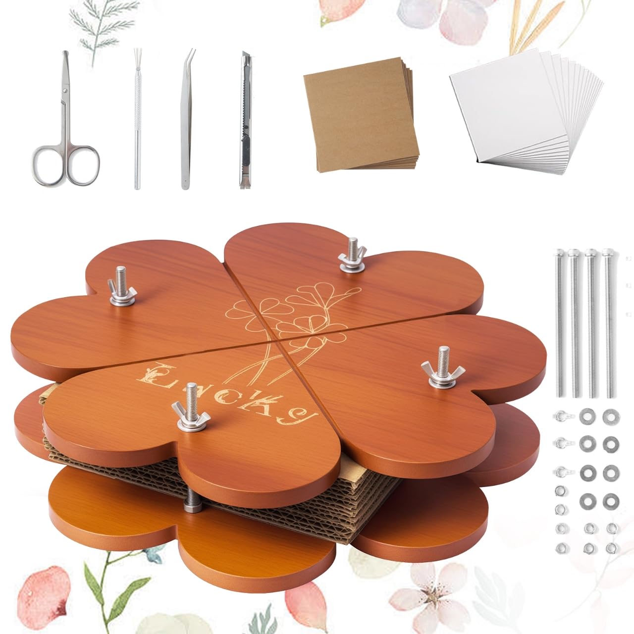 PAZIONMI Extra Large Flower Press Kit – Flower Preservation/Drying Kit for DIY Wedding Bouquet Preservation, DIY Pressed Plant Preservation, 11"x11"Wooden Pressing Boards