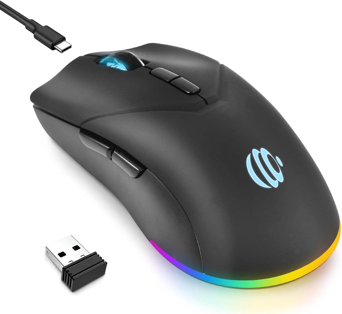 Wireless Bluetooth Mouse, 2.4G and Bluetooth 5.2 Ergonomic Rechargeable USB Optical Mouse, 3 Adjustment DPI， 1600 DPI Dual Mode Silent Wireless Mouse for Mac，Laptop, PC, Windows.(Black)