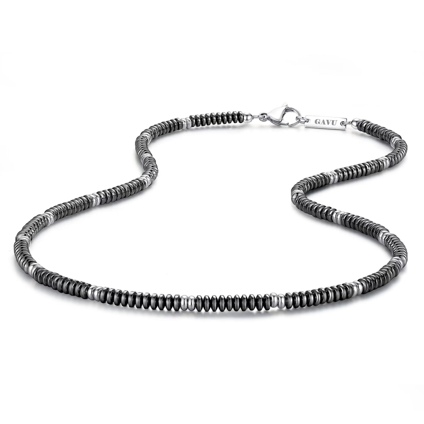 GAVU Stainless Steel Hematite Beaded Necklace, Crystal Necklace for Men