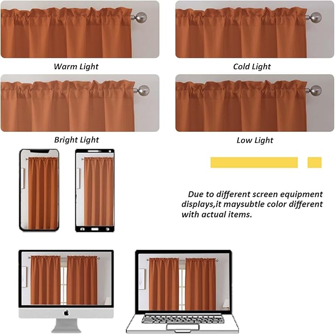 Chyhomenyc Orange Curtains 54 Inch Length 2 Panels, Faux Linen Textured Semi Sheer Light Filtering Soft Airy Rod Pocket Window Treatment Drapes for Living Room Bedroom, 30Wx54L Inch, Set of 2