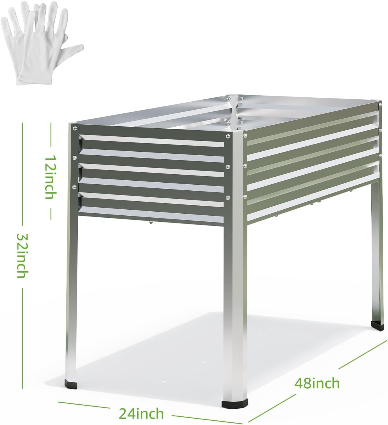 FOYUEE 2PCS Galvanized Raised Garden Bed with Legs, 48 gallons, 48"x24"x32" Large Metal Elevated Planter Boxes with Drainage Holes,for Vegetables, Flowers, Backyard, Patio, Balcony