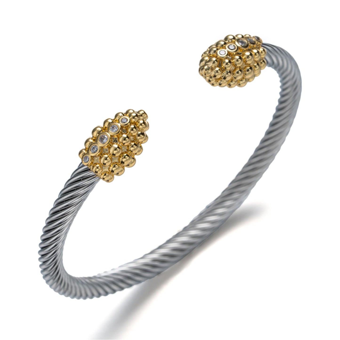 Gold Plated Cuff Crystal Bracelet, Stackable Bangles,Twisted Cable Wire Bangle Bracelets for Women, Stainless Steel Jewelry with Cubic Zirconia