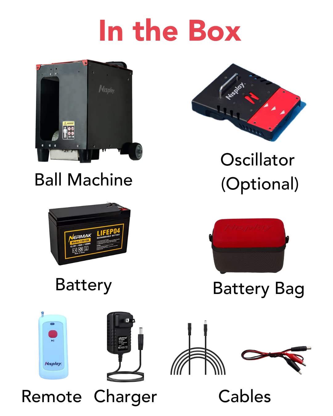 Nisplay Portable Tennis Ball Machine (26lbs) - Dual Motor for TopSpin and Backspin, 80+ Balls, Max 68MPH, 4+ Hours Play with External Lithium Battery (Ball Machine Only)