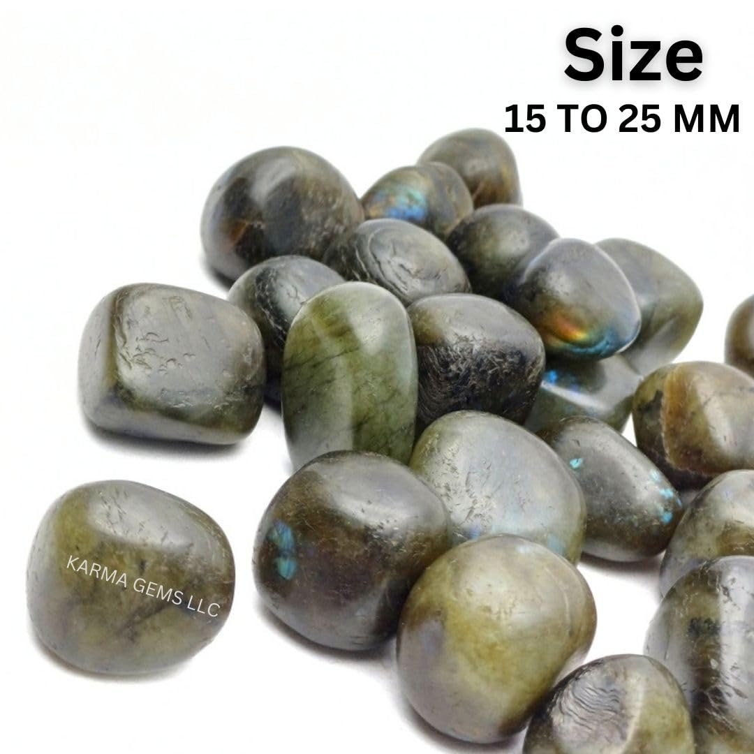 Karma Gems 1lb Labradorite Tumbled Stones - Polished Stones for Positive Energy - Crystal Kit for Fresh Mind & Restful Sleep - Healing Stone for Chakra Balancing-ideal for Gift & Home Decor (15-25 Mm)