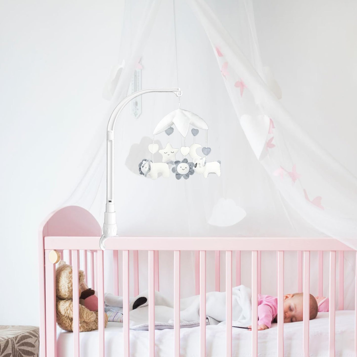 LIUDHPSP 23 inch Baby Crib Mobile Bed Bell Holder Arm Bracket, The Claw Part can be Adjusted Width-DIY Toy Decoration (Stand Without Music Box)