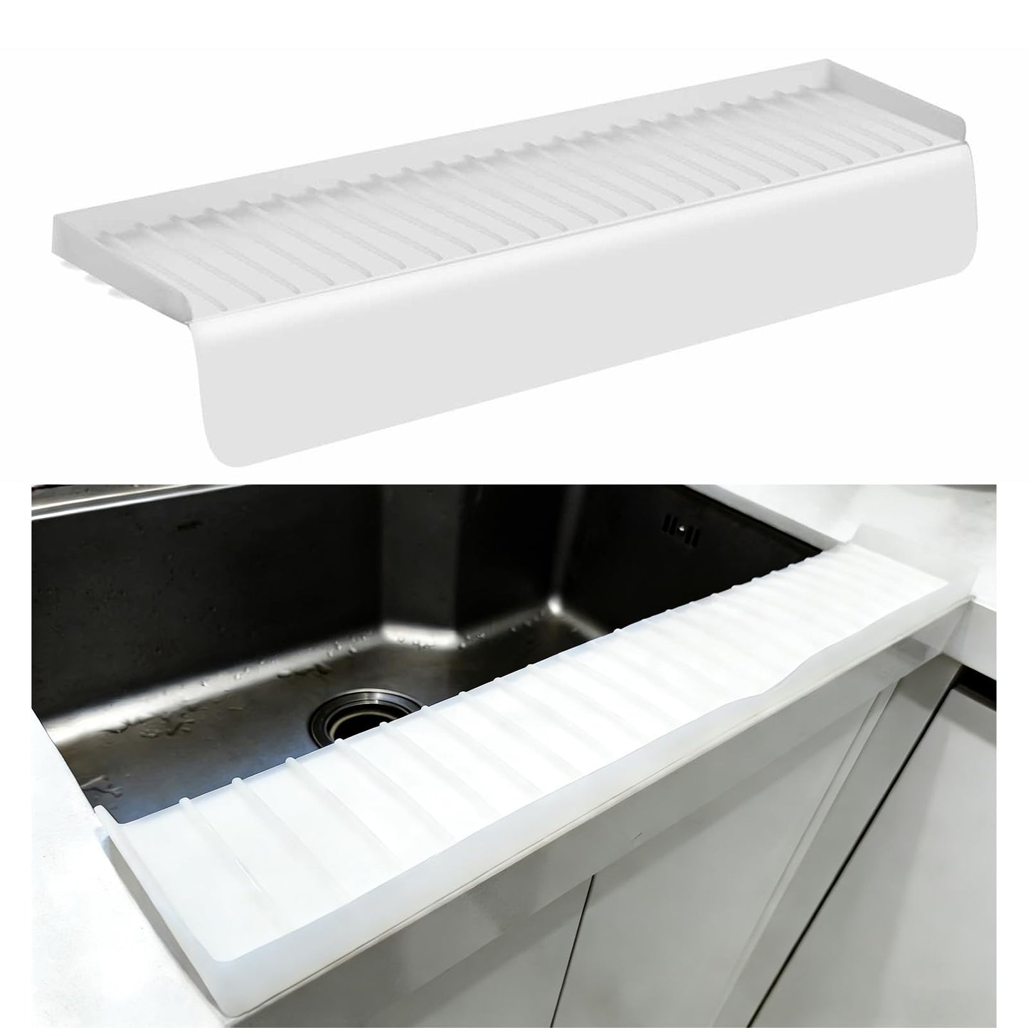 Sink Edge Protector with Suction Cup, 30" x 4", Silicone Sink Splash Guard for Kitchen & Bathroom, Protect Countertop from Scratches, Stains, for Stainless Steel Granite Quartz