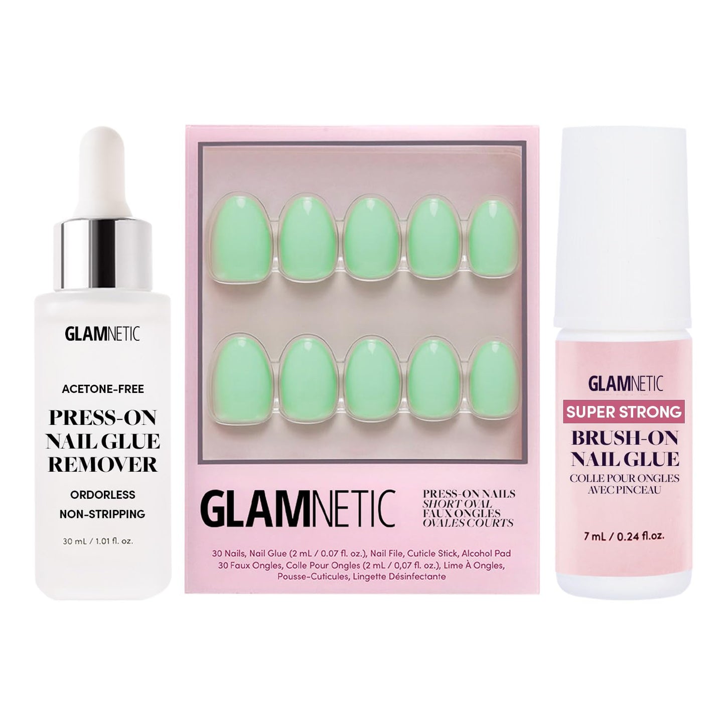 Glamnetic Press-On Nails - Mint Green | Pastel Green Short Oval Fake Nails | 15 Sizes - 30 Nail Kit with Glue and Remover