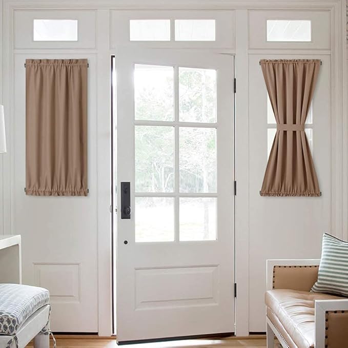 NICETOWN Blackout French Door Curtain - Energy Efficient Blackout Thermal Insulated Sidelight Panel Short Curtain Blind for Patio Door/Glass Door (One Piece, W25 x L40-Inch, Cappuccino)