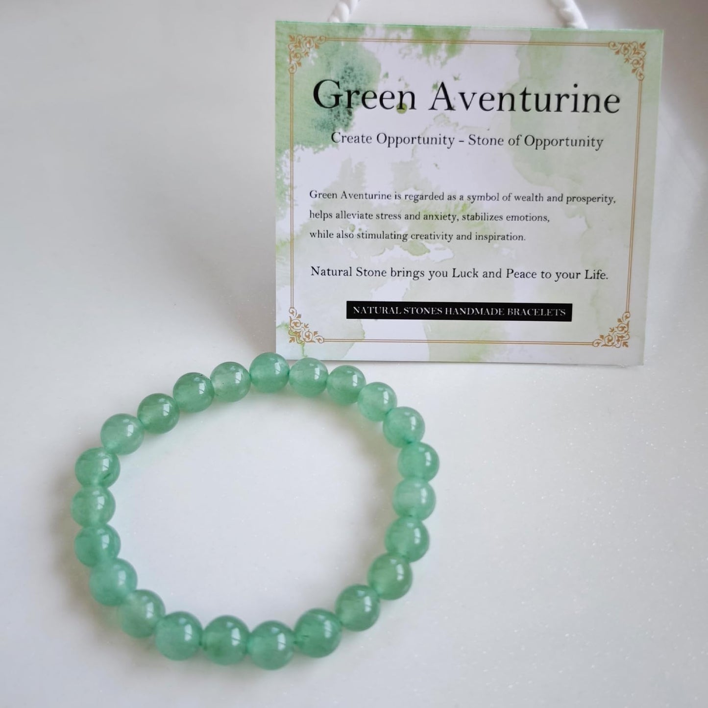 Handmade Natural Gemstone Elastic Bracelet - Healing Crystal Beads Jewelry, Unisex (Green Aventurine, 8mm)