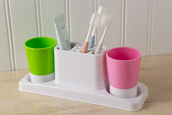 Bathroom Toothbrush Holder Stand Organizer with Rinsing Cups(2 Cups)