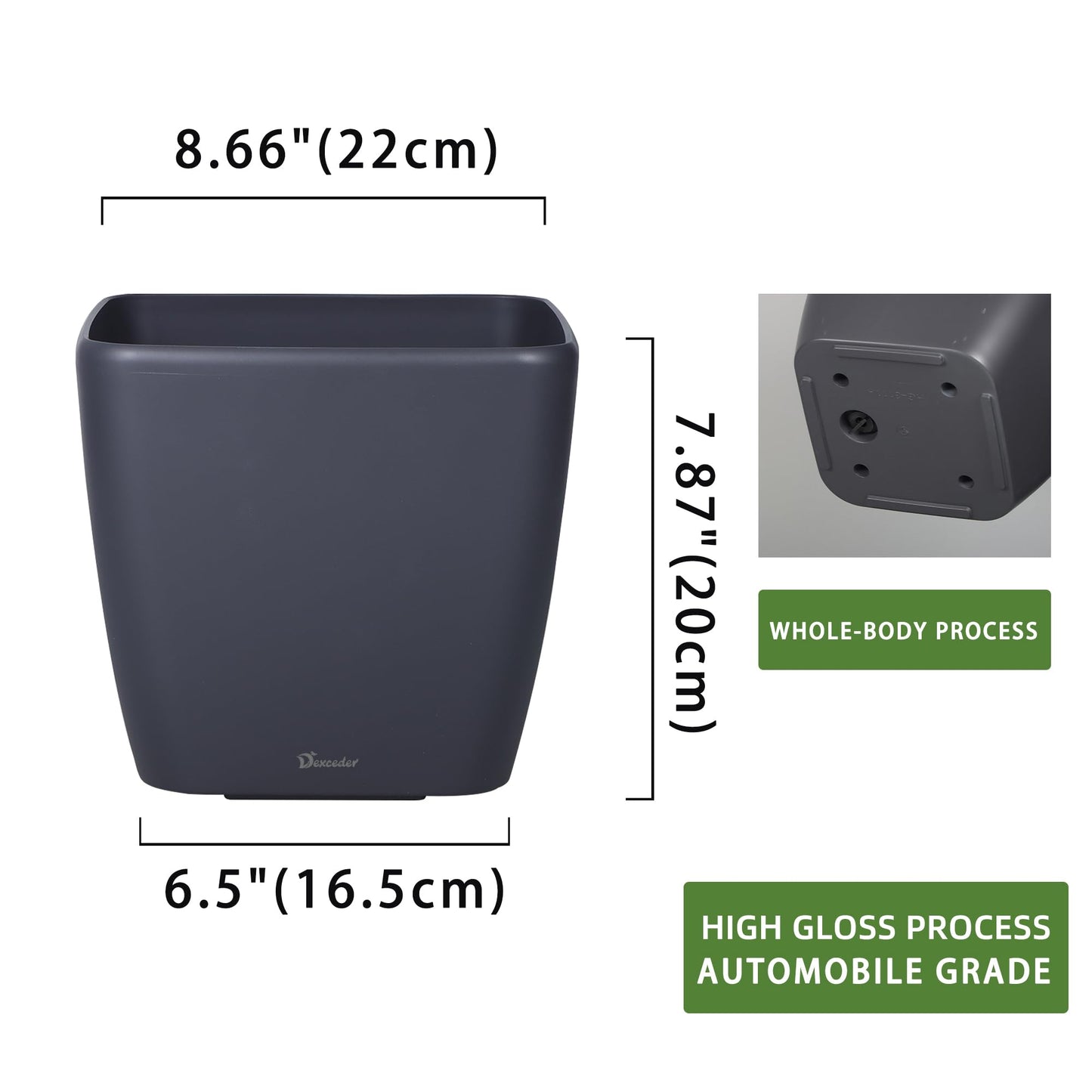 Dexceder 9x8 Self Watering Planter Indoor Outdoor, Inner Mat Design, Thickened Table Flower Plant Pot with Water Level Indicator (Slate Gray Matte)