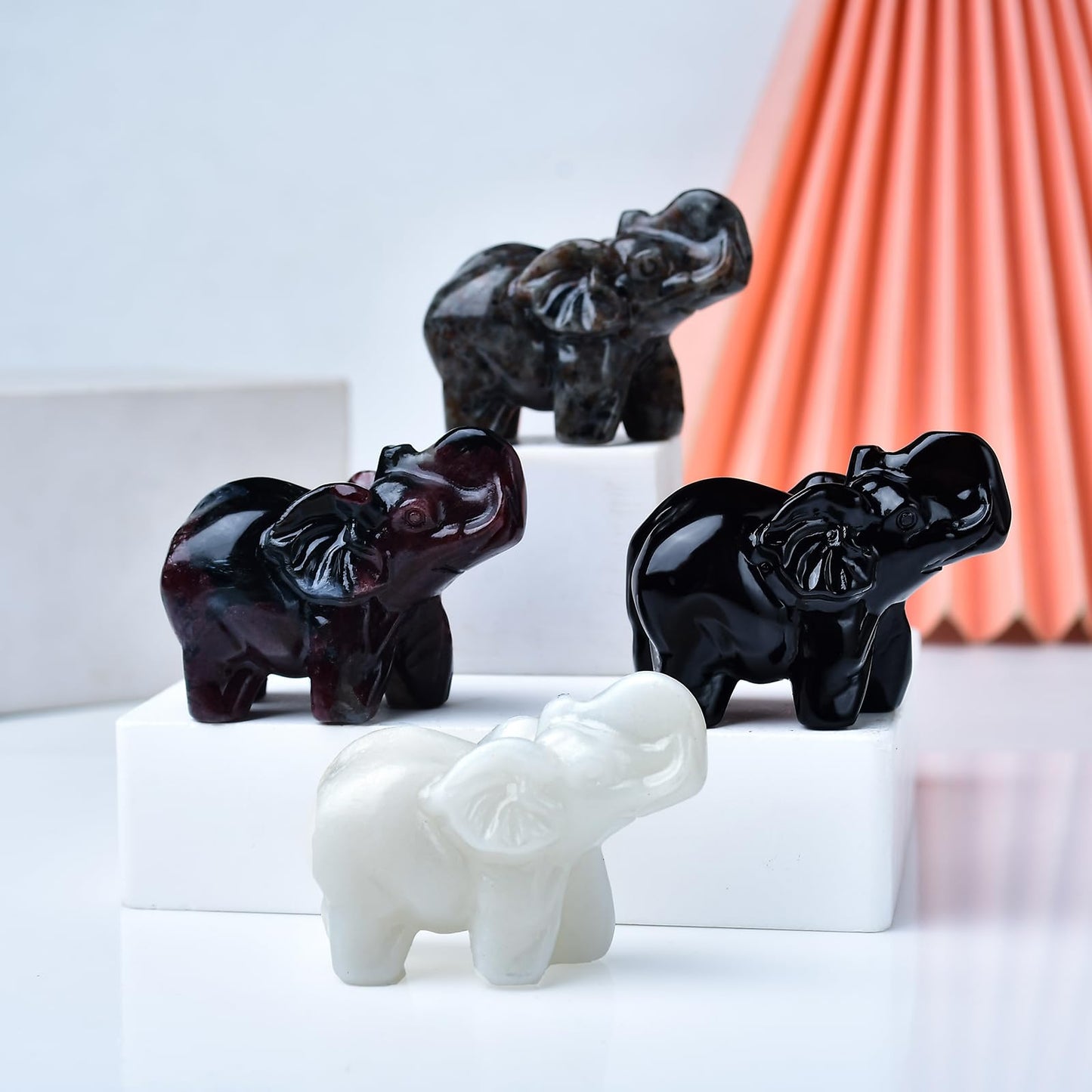 WUYOUSHI Obsidian Crystal Elephant Statue 2" Healing Crystal Handmade Figurine Lucky Guardian Pocket Statues Reiki Meditation Office Home Decoration Gift