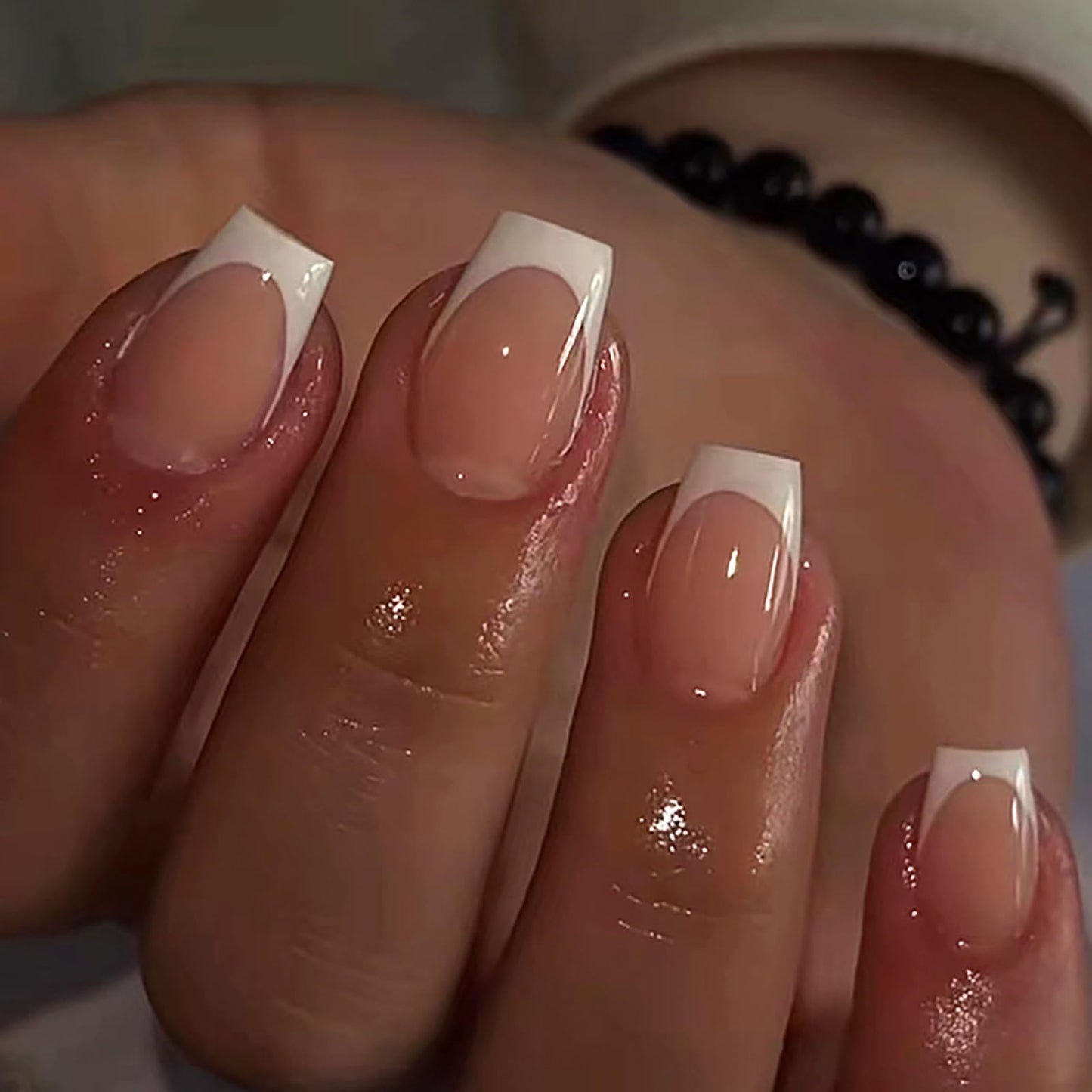 MABKJLF Extra Short Square French Tip Fake Nails White Full Cover Glue on False Cute Acrylic Press on Handmade Stick on Artificial Nails for Women Girls 24Pcs