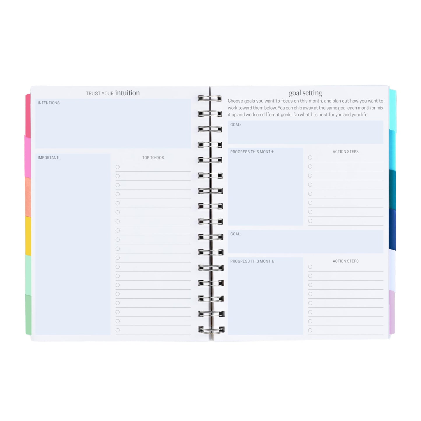 Inspired by Erin Condren A5 Undated Planner, Spiral Bound Daily & Weekly Planner with Monthly Tabs, Portable Organizer for Productivity, Goal Setting, Includes Sticker Sheets, Colorful Stripes Design