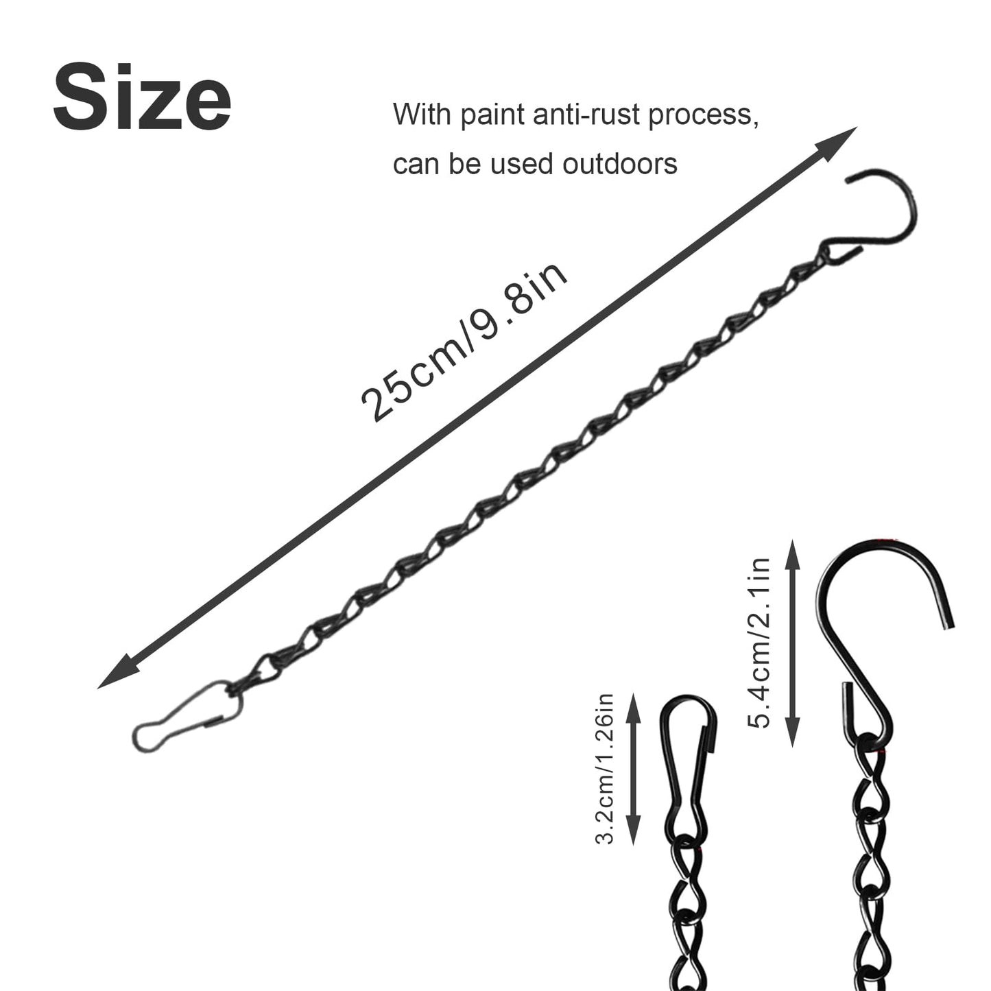 10 Pack Black Hanging Chains for Planters，Lanterns，Bird Feeders，Billboards，Plant Baskets etc， Length 9.5 Inch，Outdoor Indoor Use