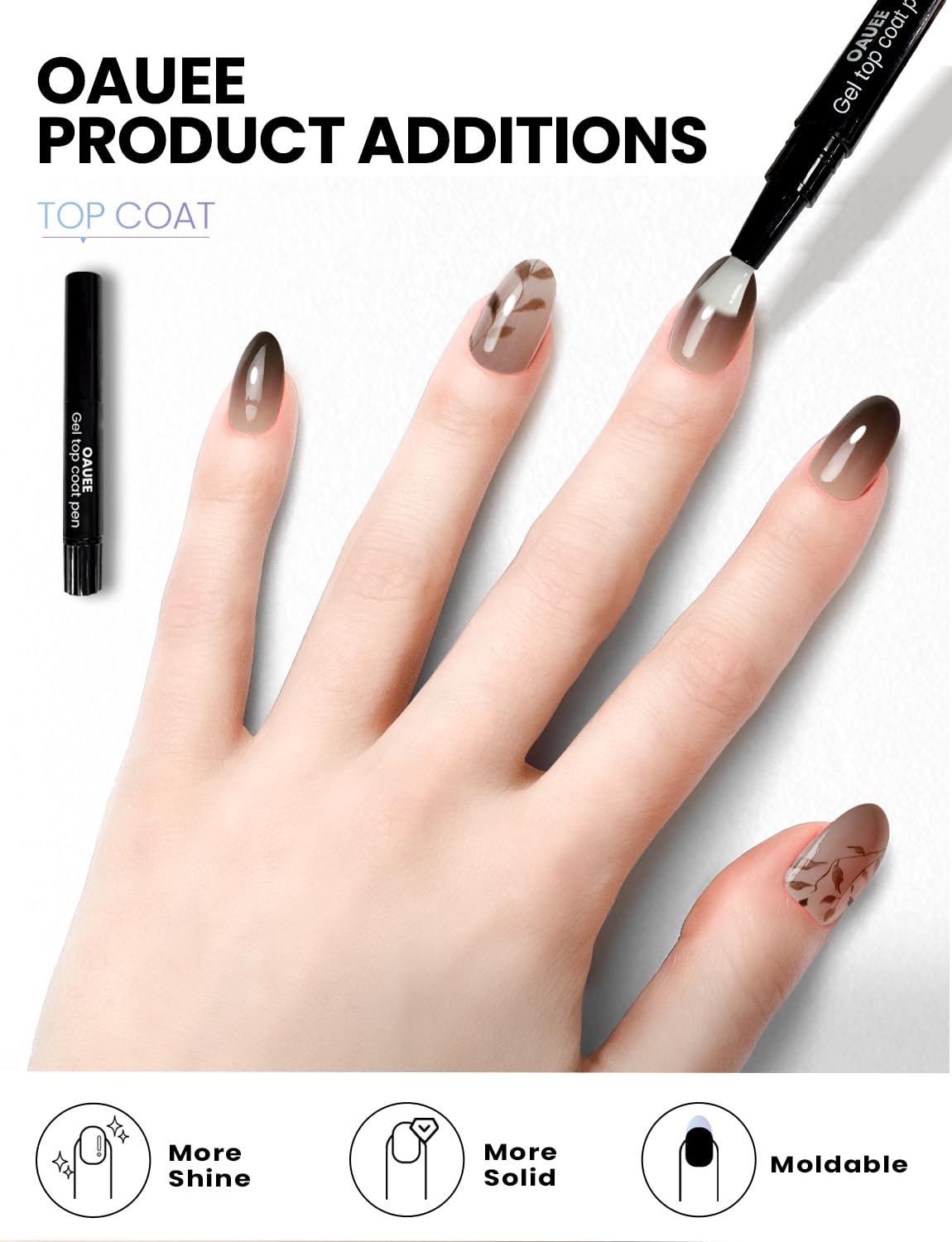Oauee Semi Cured Gel Nail Strips | Built-In Gel Top Coat | UV Light Required | Salon Quality, Easy Application And Removal (Mocha Leaf Elegy）