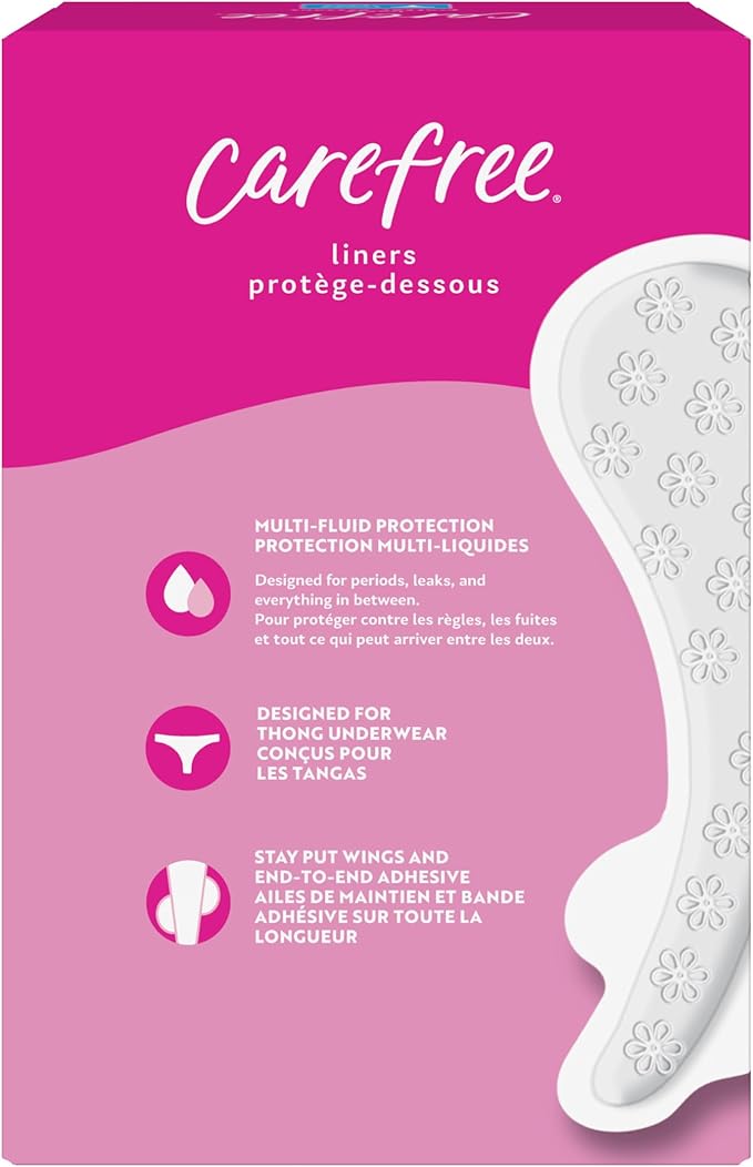 Carefree Panty Liners for Women, Thong Liners, Unwrapped, Unscented | Pantiliners, Carefree Liners, Daily Liners for Women, Light Periods and Leaks | 196ct (4 Packs of 49ct) (Packaging May Vary)