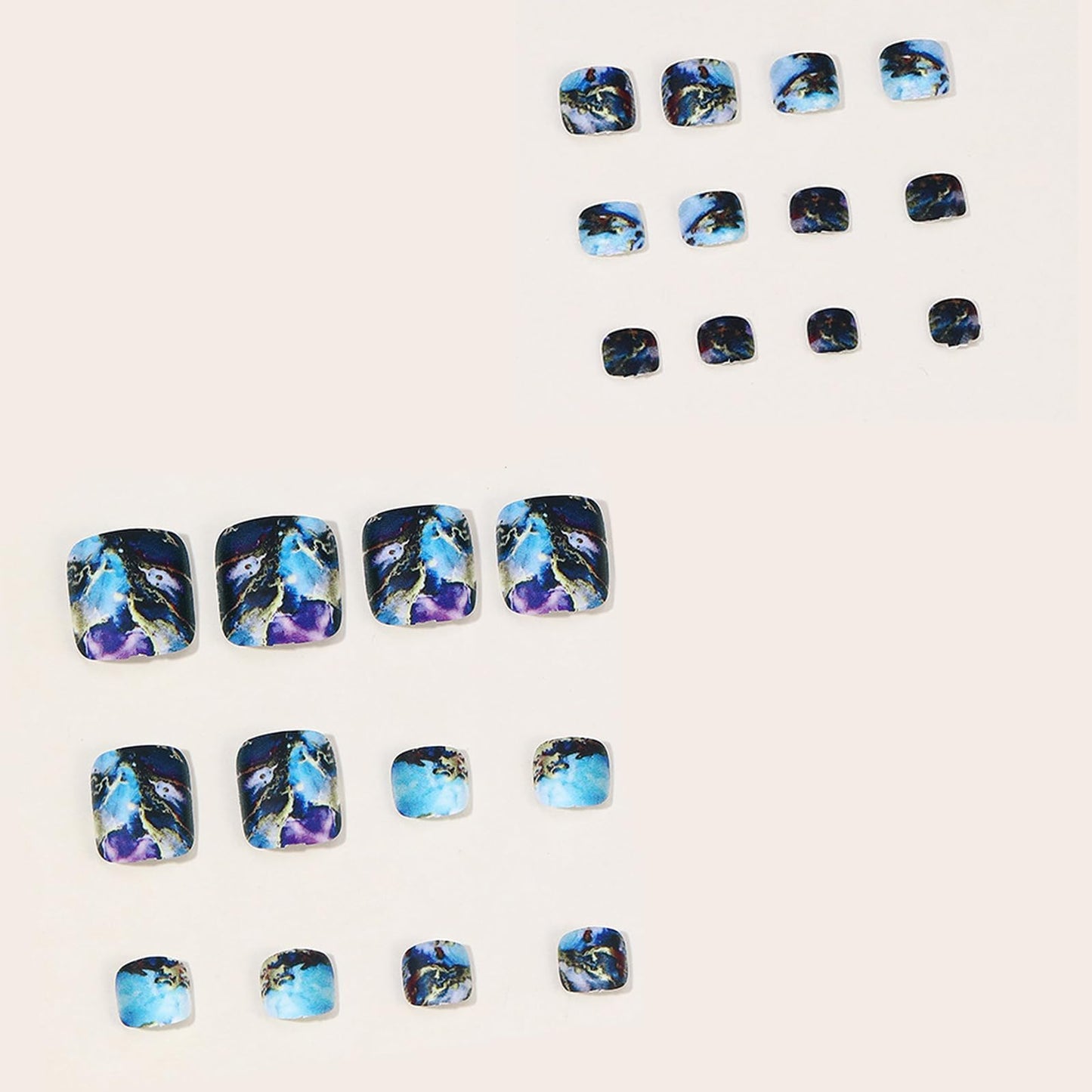 IMRAIN Press on Toe Nails Short Square Fake Toenails Full Cover Matte Glue on Toe Nails Full Cover Acrylic Summer False Toenails with Purple Starry Sky Pattern Designs 24Pcs