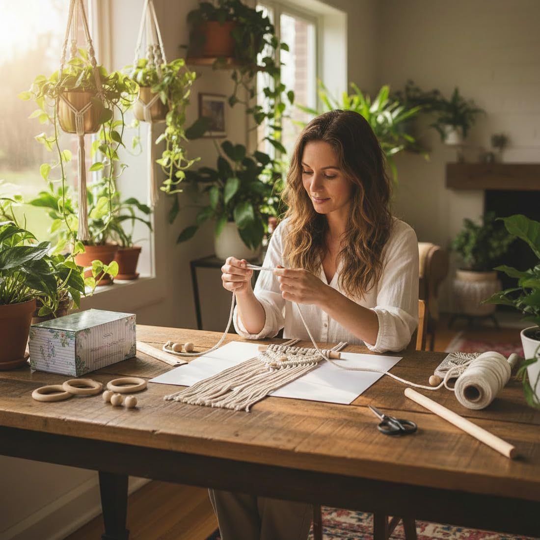 Easy Macrame Kits for Adults Beginners Supplier Wood Beads,Rings,Wooden Dowel for Macrame Plant Hangers,Boho Wall Hanging with Instruction Book for Starters Christmas Crafts for Adults