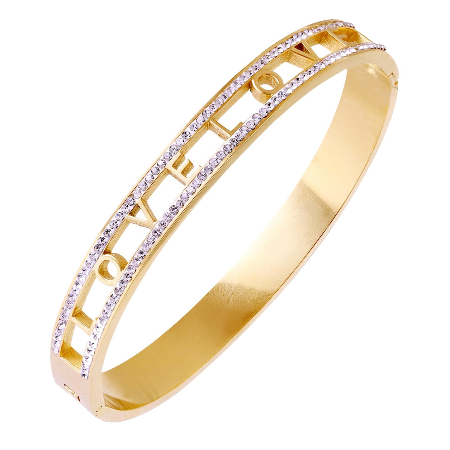 Vbvbip 18K Gold Plated 316L Stainless Steel Bangle Bracelet Collection - 12 Unique Designs + Matching Diamond-Accent Titanium Steel Chain, Gift for Women
