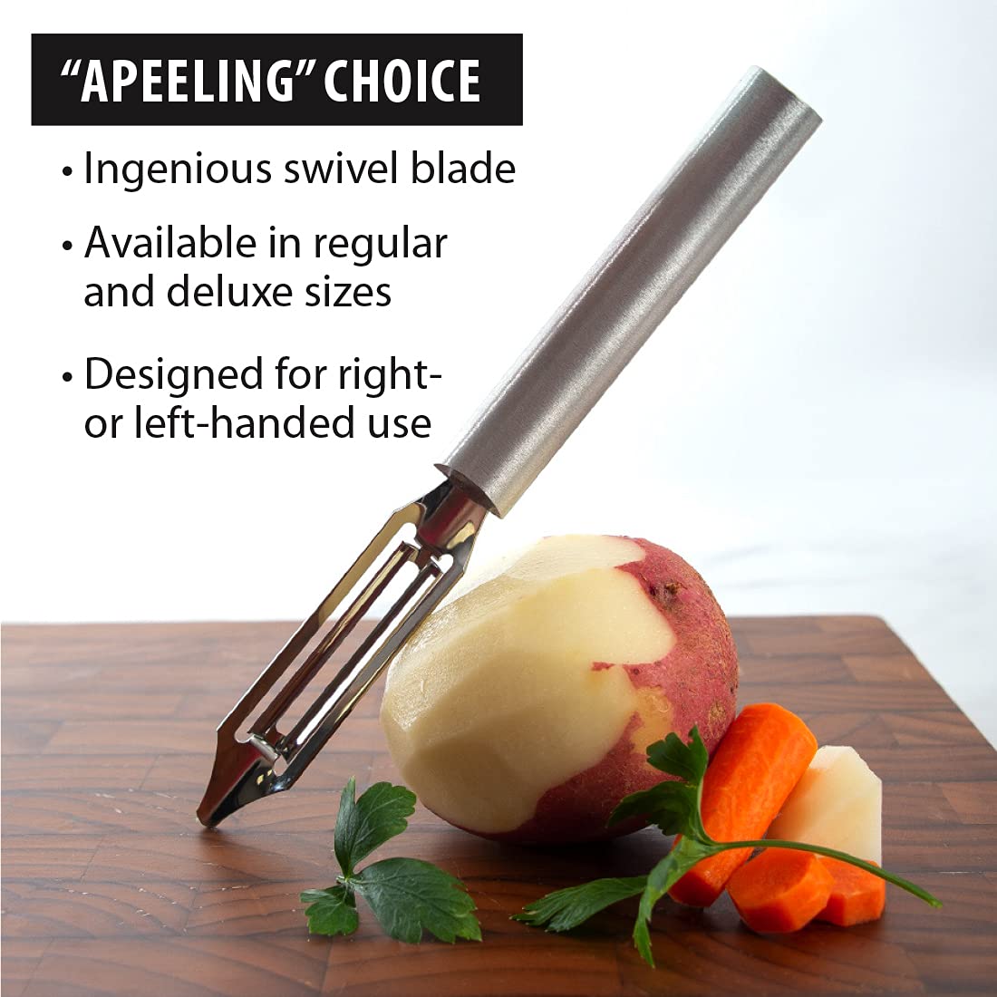 Rada Cutlery Deluxe Vegetable Peeler (R141), 2" Stainless Steel Swiveling Blade, Silver Handle