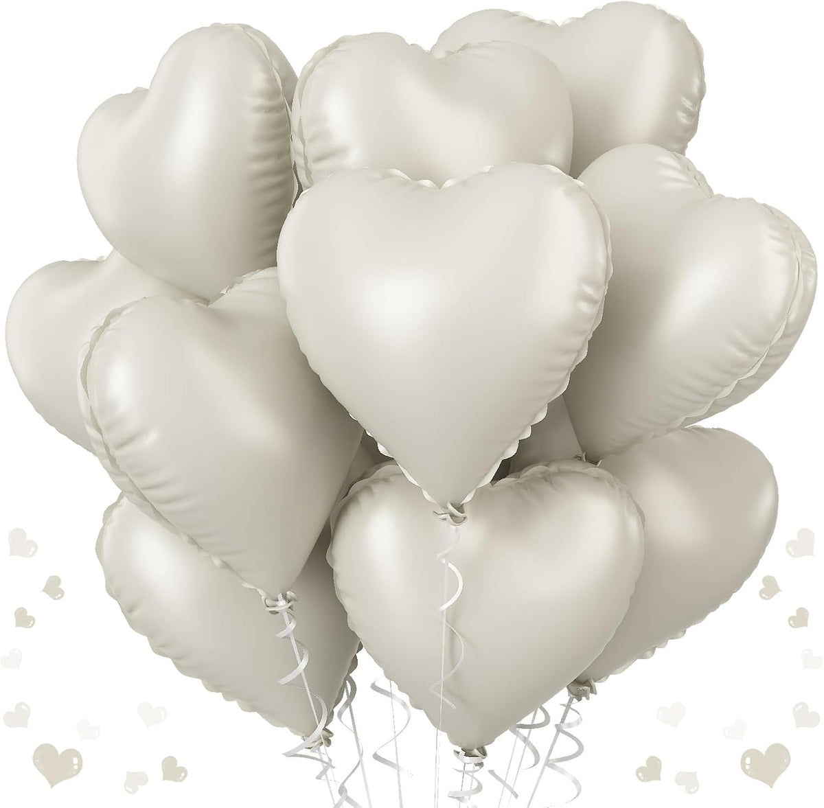 Cream Heart Balloons, 18 Inch Cream Heart Foil Balloons, 12Pcs Boho Beige Heart Shape Foil Balloon, Cream White Helium Foil Balloon Party Decoration for Boho Wedding Girls Women Birthday Baby Shower