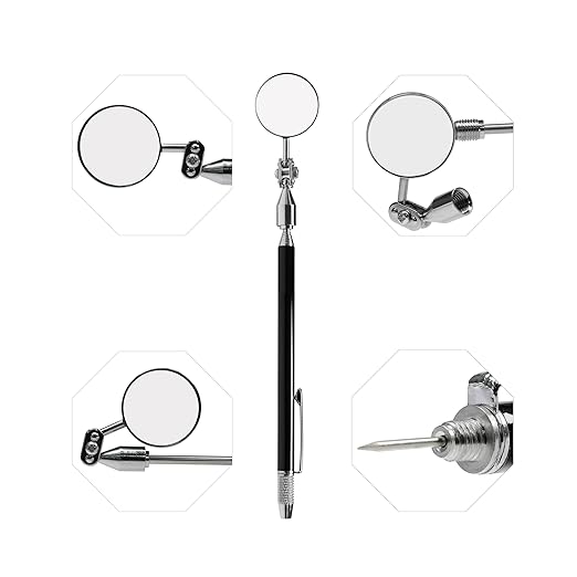Telescoping Inspection Mirror with Pen Buckle, Tail with Needle, Magnetic，26 Inch Long Handle, Round Extendable Mirror on a Stick for Technicians Mechanics Contractors Checking Observation