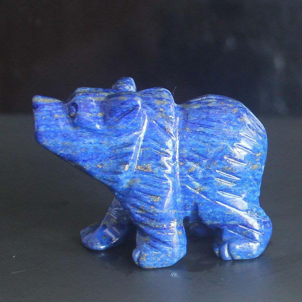 HLbshi Hand Carved Gemstone Lapis Lazuli Crystal Bear Figurine Animal Statue Carving Office Home Decor Collections 2'' (Natural Lapis)