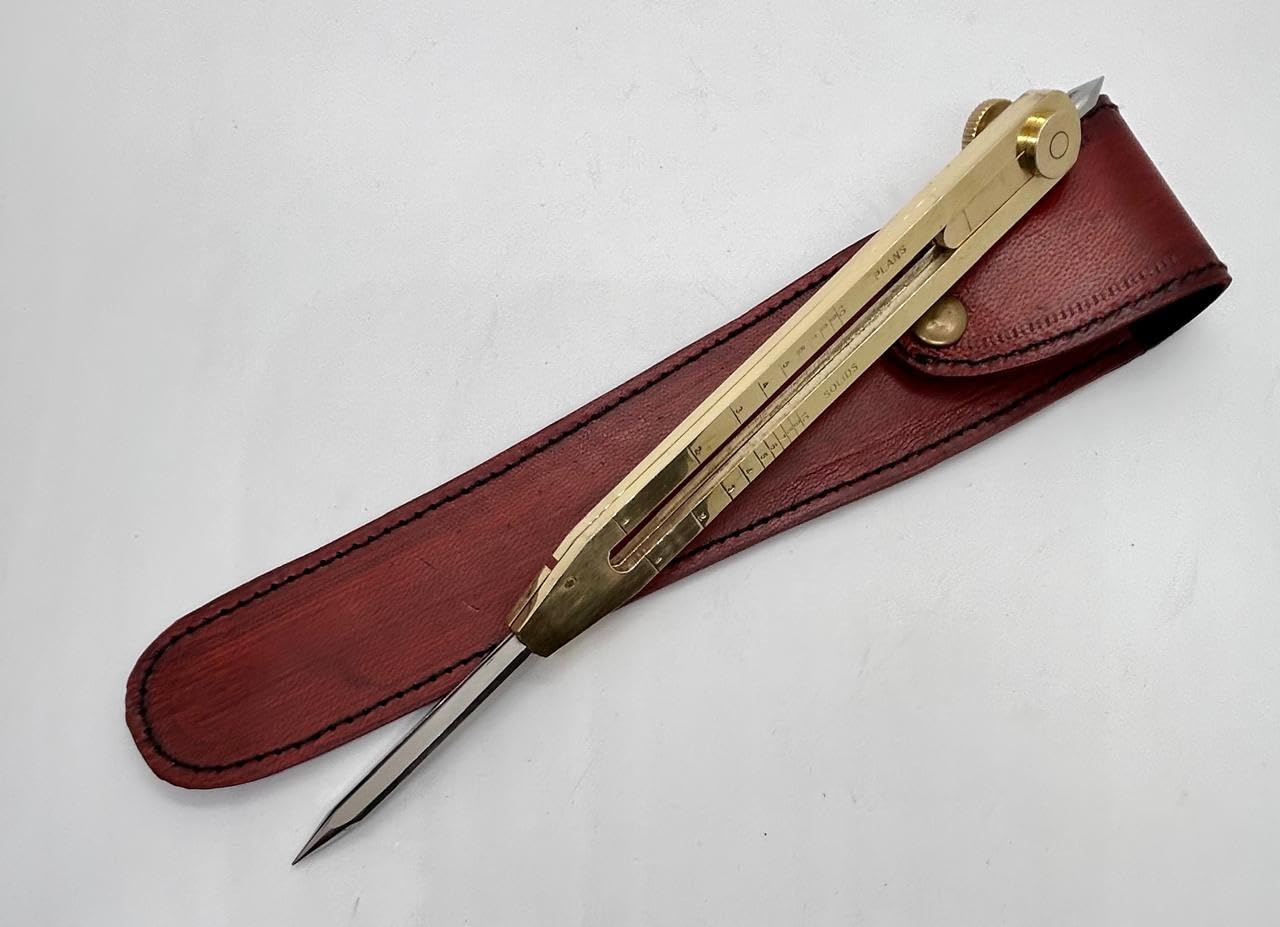 Solid Brass Proportional Divider Tool 9” Drawing & Measuring Instrument with Heavy-Duty Steel Point Executive Art Gift with Leather Cover