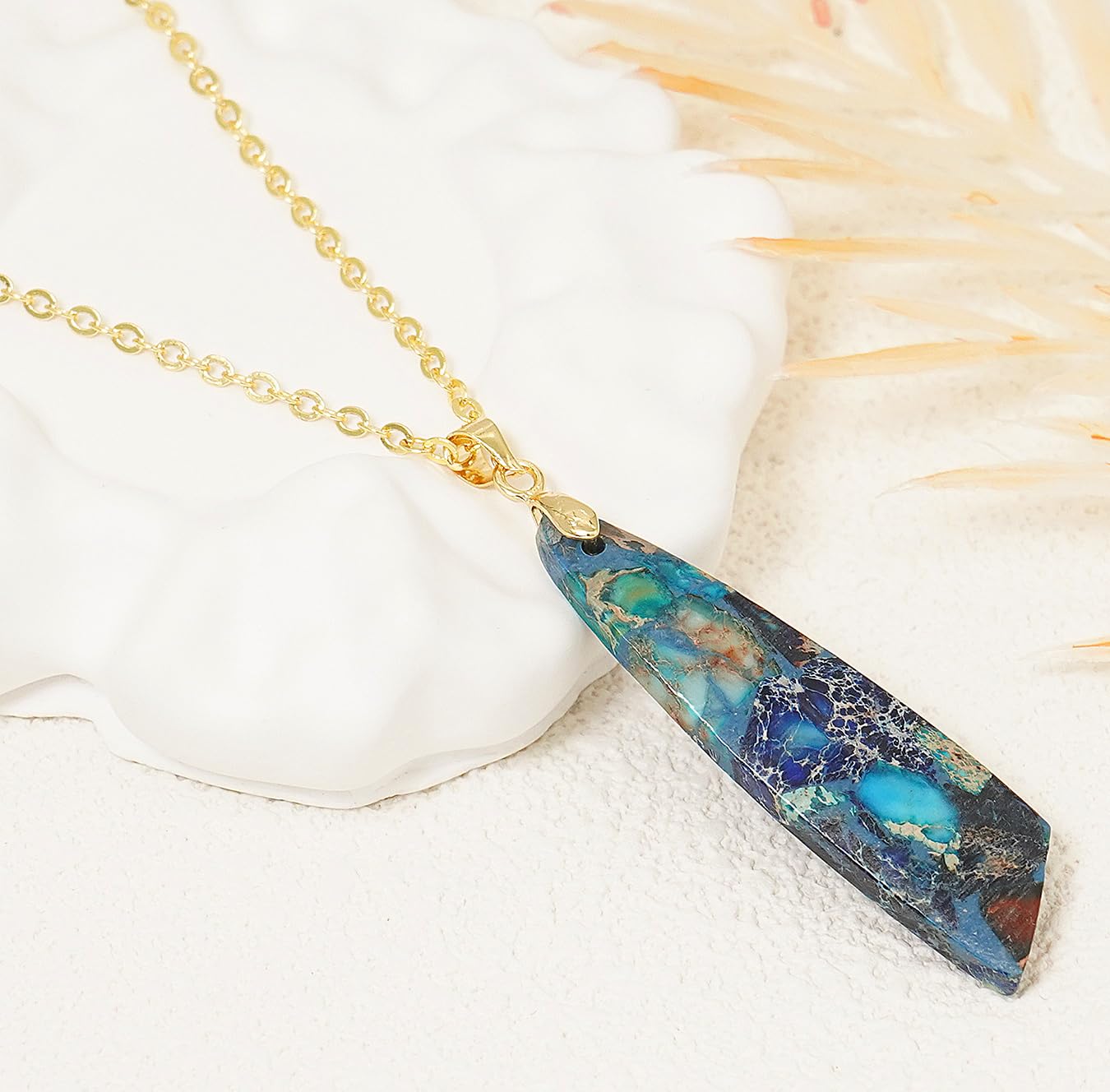 Wovanoo Nature Stone Necklaces for Women Boho Gemstone Pendant Necklace 18K Gold Chain Necklaces Blue Gold