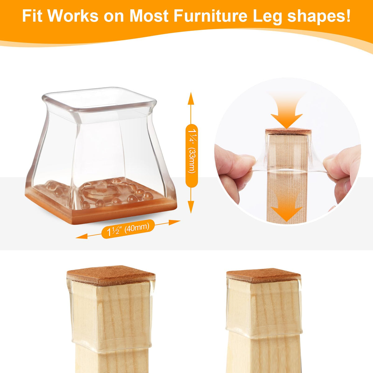36 Pack Square Chair Leg Floor Protectors for Hardwood Floors (36 Count)