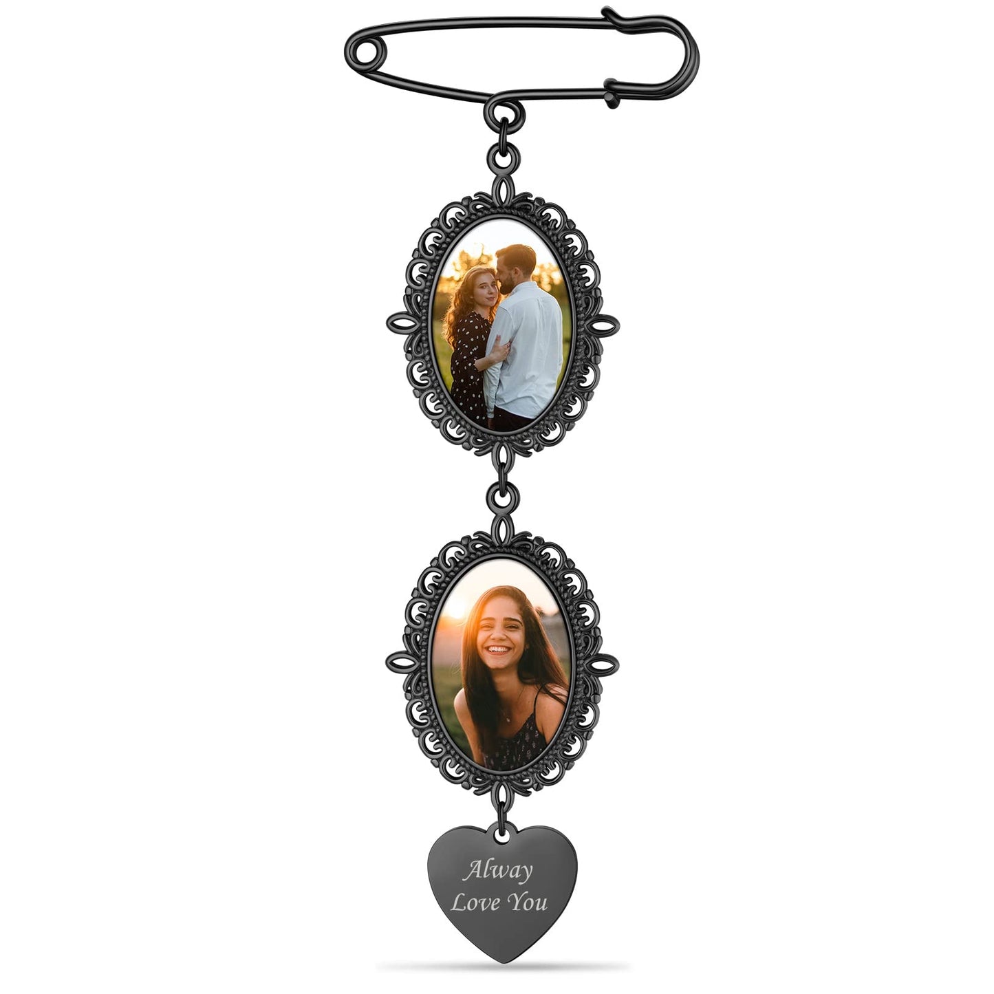 Custom4U Pins with Picture Charms Photo Pins Customized Wedding Bouquet Charm for Bride Groom