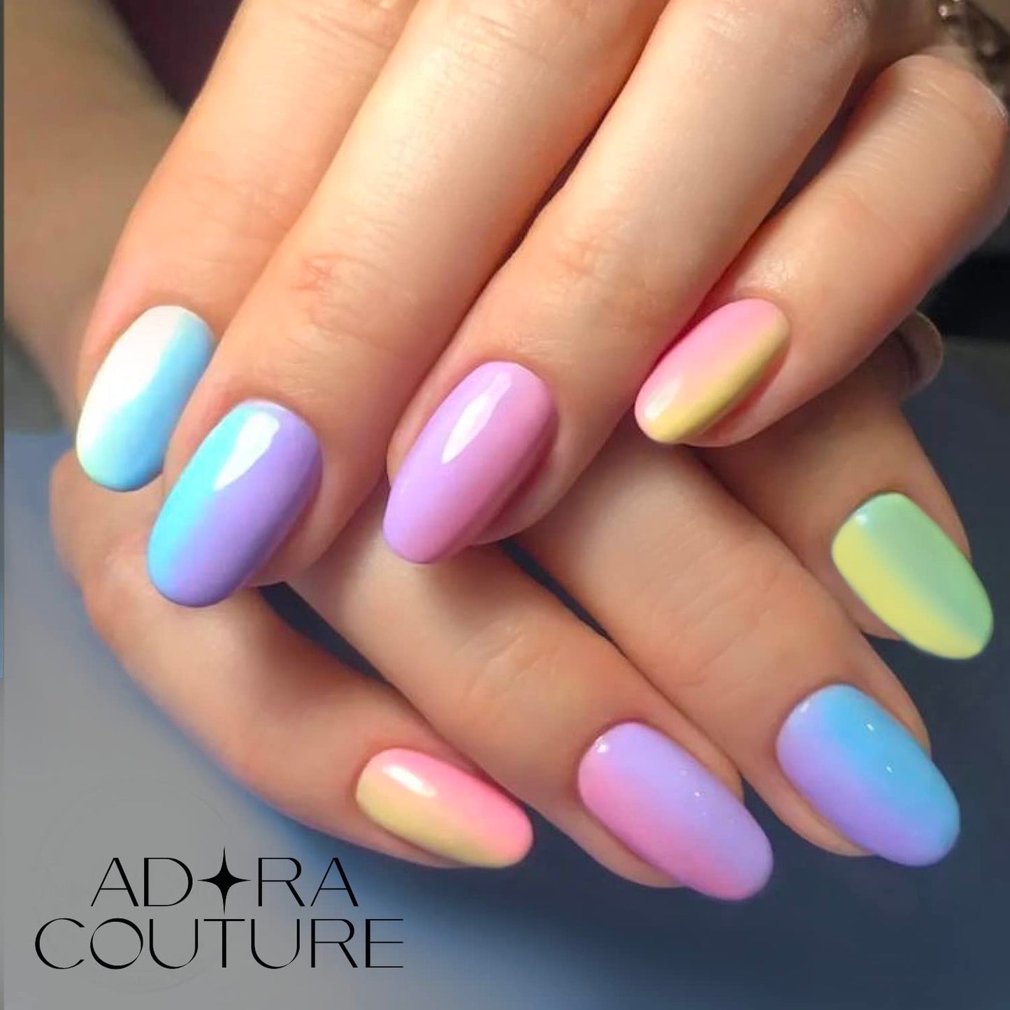 Adora Couture Semi Cured Gel Nail Strips with 30 Pieces - Salon Quality Manicure Kit for Women Easy Application Wraps Includes Prep Pads Nail File Wooden Stick, UV Light Required (M Rainbow)