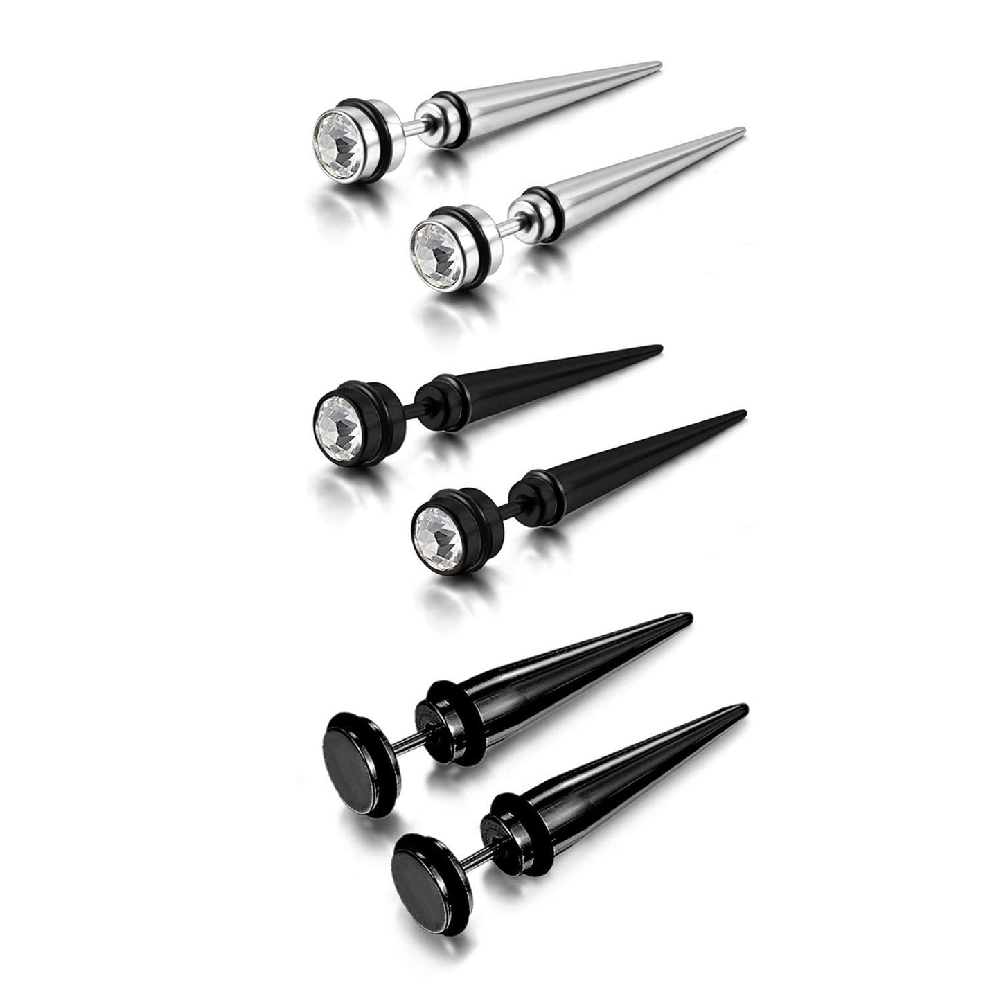 Aroncent 6PCS Men's Stainless Steel Fake Illusion Tunnel Cheater Piercing Jewelry Stud Earrings Set
