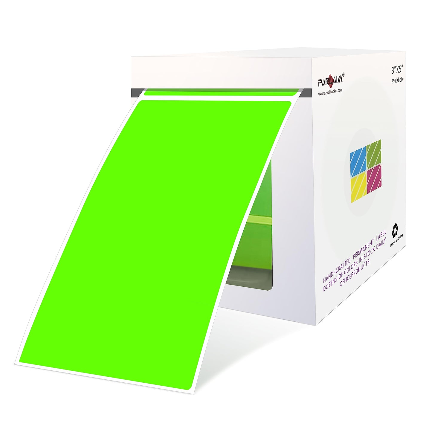 PARLAIM 3 x 5 inch Rectangle Sticker Labels, 250PCS Adhesive Color Coding Stickers for Moving Box Inventory Label, Fluorescent Green